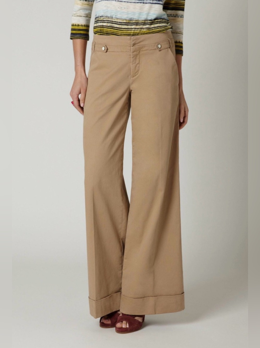 Anthropologie Cartonnier Wide-Leg Latte Tan Cuffed Chino Pants Size 8